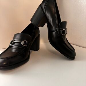 Marc Fisher Black Leather Block Heel Loafers